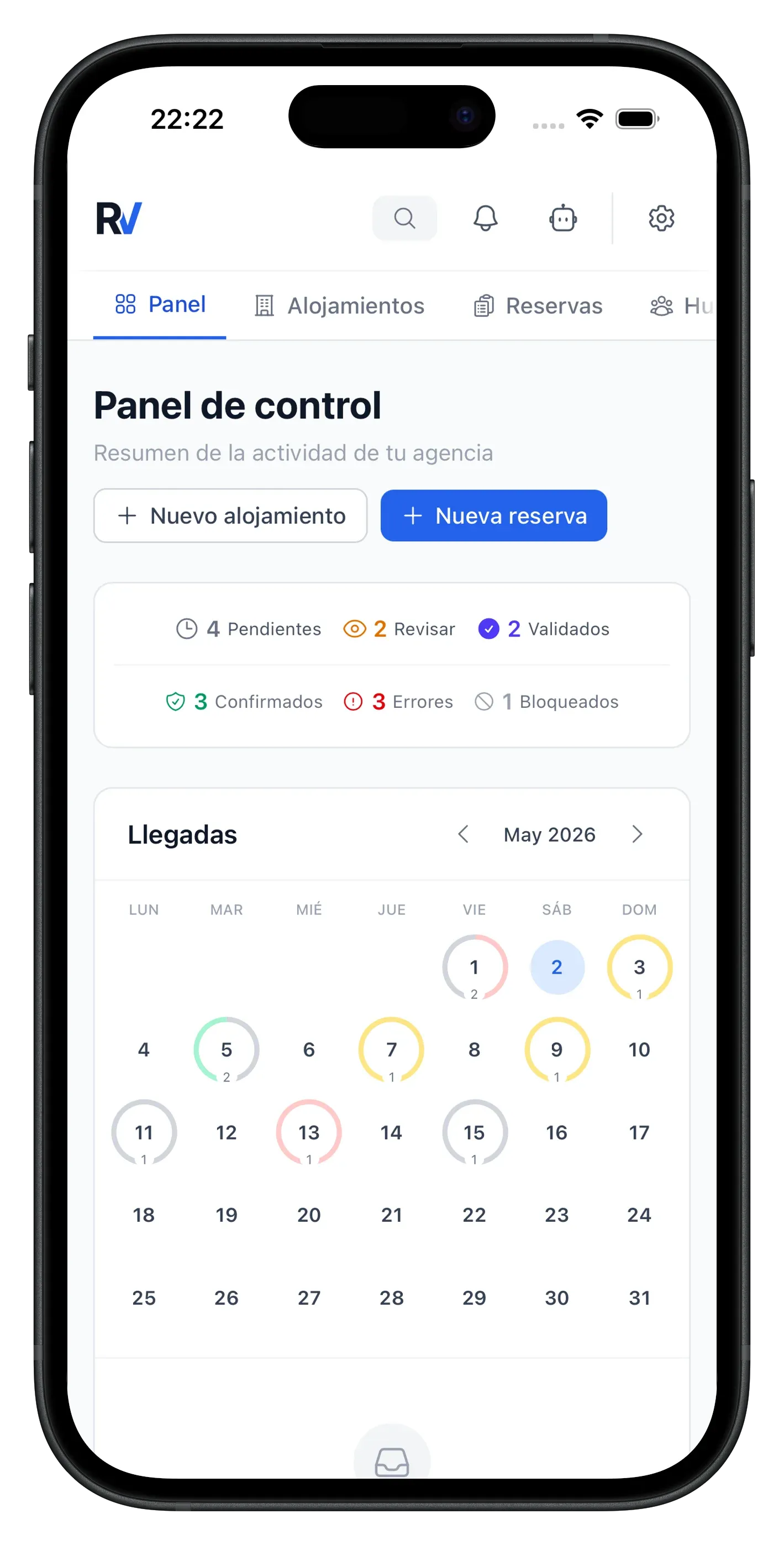 RegistroViajero control panel